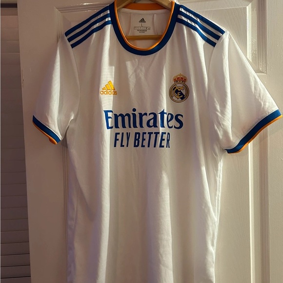 Adidas White Jersey with Blue and Orange Trim - Picture 1 of 6